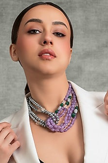 Gold Finish Multi-Colored Beaded Necklace