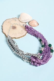 Gold Finish Multi-Colored Beaded Necklace