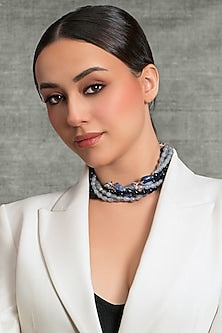 Gold Finish Multi-Colored Beaded Choker Necklace