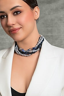 Gold Finish Multi-Colored Beaded Choker Necklace