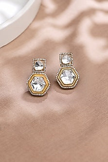 Gold Finish Stone Dangler Earrings