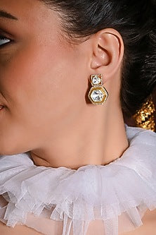Gold Finish Stone Dangler Earrings