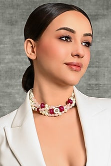 Gold Finish Multi-Colored Beaded Choker Necklace