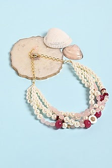 Gold Finish Multi-Colored Beaded Choker Necklace