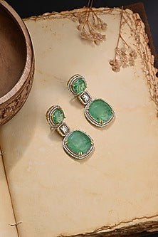 Gold Finish Green Stone Dangler Earrings