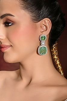 Gold Finish Green Stone Dangler Earrings
