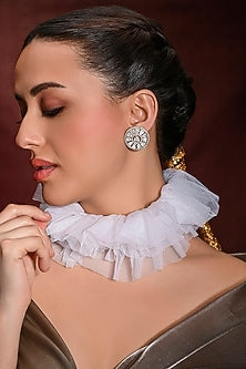 Gold Finish Stone Stud Earrings