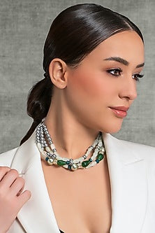 Gold Finish Multi-Colored Beaded Choker Necklace