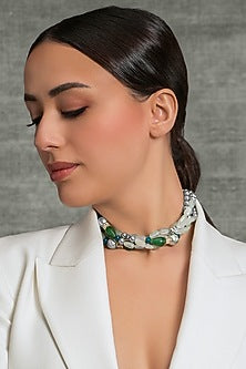 Gold Finish Multi-Colored Beaded Choker Necklace