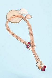 Gold Finish Pink Beaded Scarf Necklace