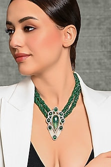 Gold Finish Green Beaded Necklace