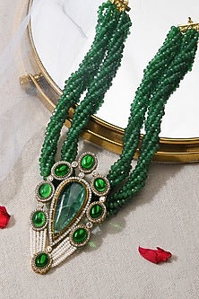 Gold Finish Green Beaded Necklace