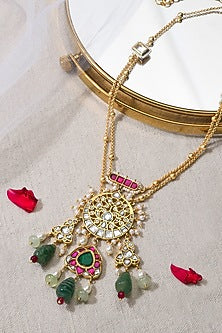 Gold Finish Multi-Colored Beaded Necklace