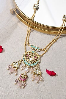 Gold Finish Multi-Colored Stone Necklace