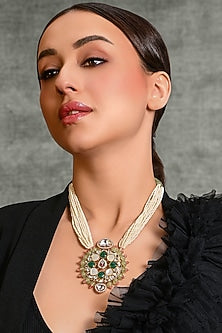 Gold Finish Multi-Colored Beaded Necklace