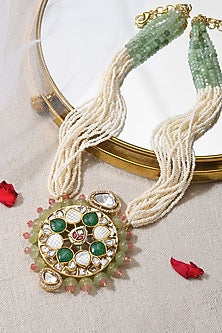 Gold Finish Multi-Colored Beaded Necklace