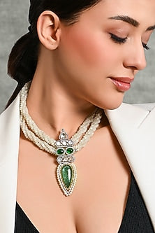 Gold Finish Green Beaded Necklace