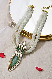 Gold Finish Green Beaded Necklace