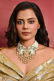 Gold Finish Multi-Colored Beaded Necklace