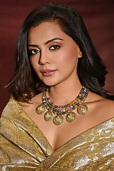 Gold Finish Multi-Colored Beaded Necklace