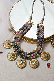Gold Finish Multi-Colored Beaded Necklace