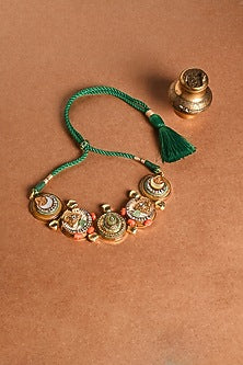 Gold Finish Multi-Colored Beaded Necklace