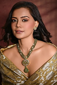 Gold Finish Multi-Colored Stone Necklace Set