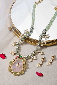 Gold Finish Multi-Colored Stone Necklace Set