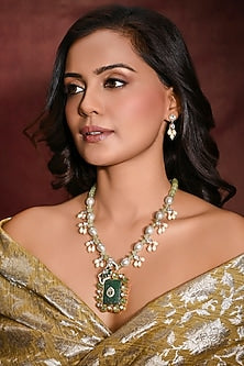 Gold Finish Multi-Colored Stone Necklace Set