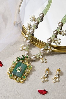 Gold Finish Multi-Colored Stone Necklace Set