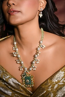 Gold Finish Multi-Colored Stone Necklace Set