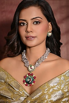 Gold Finish Multi-Colored Stone Necklace Set