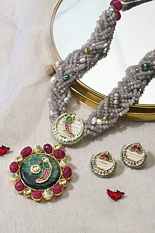Gold Finish Multi-Colored Stone Necklace Set