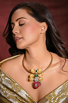 Gold Finish Multi-Colored Stone Choker Necklace