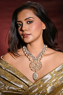 Gold Finish Multi-Colored Stone Necklace