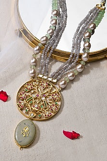 Gold Finish Multi-Colored Stone Necklace
