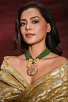 Gold Finish Multi-Colored Bead Handcrafted Necklace