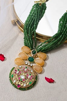 Gold Finish Multi-Colored Bead Handcrafted Necklace