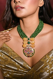 Gold Finish Multi-Colored Bead Handcrafted Necklace