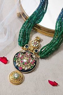 Gold Finish Green Stone Necklace