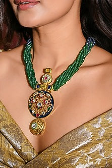 Gold Finish Green Stone Necklace
