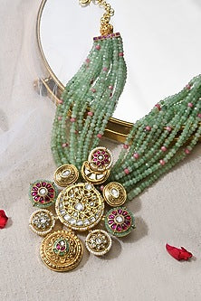 Gold Finish Green Stone Necklace
