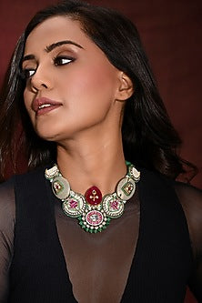 Gold Finish Multi-Colored Stone Necklace