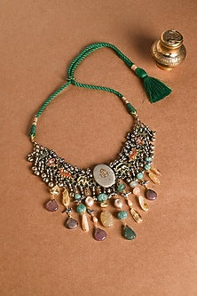 Gold Finish Multi-Colored Stone Necklace