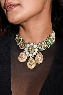 Gold Finish Multi-Colored Stone Necklace