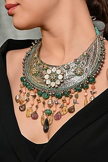 Gold Finish Multi-Colored Stone Necklace