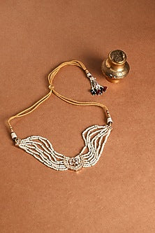 Gold Finish Green Beaded Choker Necklace Set