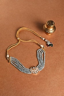Gold Finish Blue Stone Choker Necklace Set