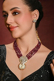 Gold Finish Red Stone Necklace Set