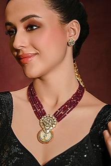 Gold Finish Red Stone Necklace Set